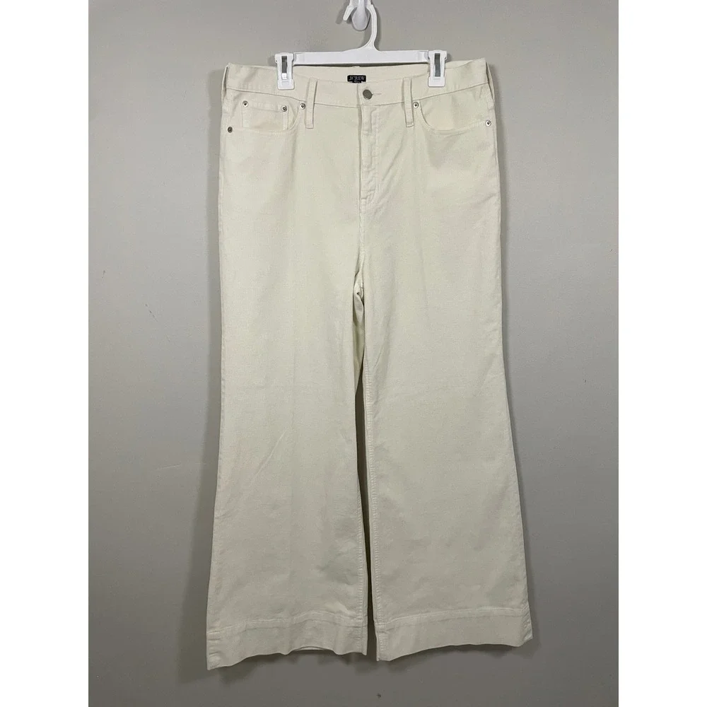 NWT J.Crew Wide Leg‎ Corduroy Trouser in Ivory Size 32 Classic Minimalist